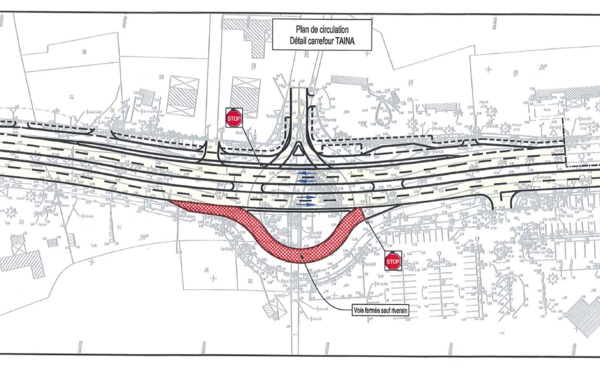 Aménagement du carrefour TAINA en 2x2 voies: Modification de la circulation du 20 au 22 août