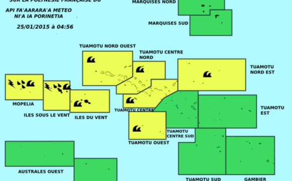 Avis de vigilance jaune sur les îles de la Société et les Tuamotu