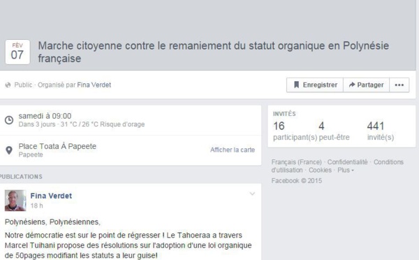 Un appel à la manif contre le "toilettage" du statut proposé par le Tahoera'a