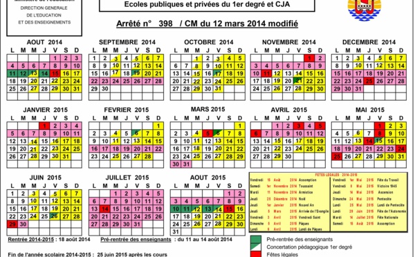 Le calendrier scolaire 2014-2015 modifié à télécharger