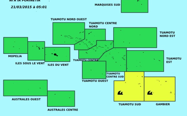 Vigilance jaune pour forte houle aux Gambier et aux Tuamotu Sud