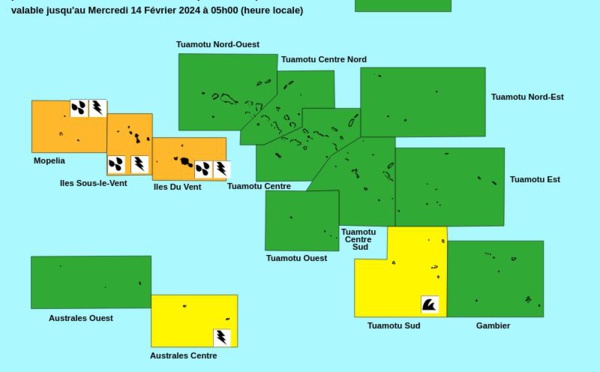 ​Vigilance orange pour fortes pluies maintenue dans l’archipel de la Société