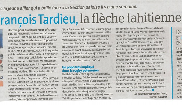 Rugby: François Tardieu, l'ailier tahitien qui fait parler de lui à Agen