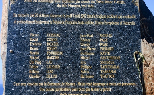 ​Moorea commémore le crash du 9 août 2007