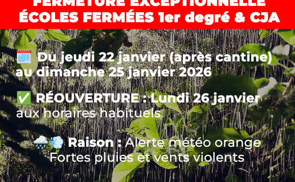 ​Moorea ferme ses établissements scolaires du 1er degrés et le CJA