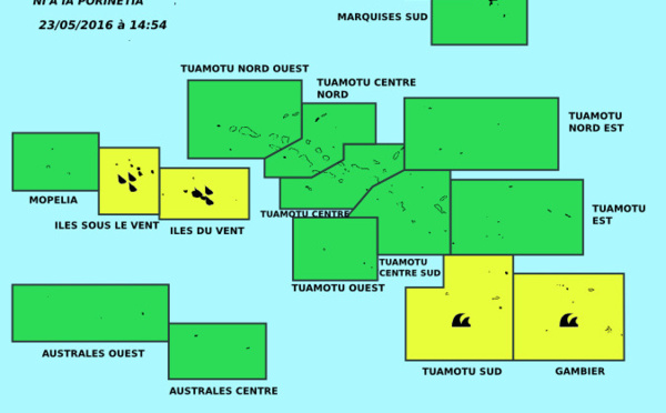 Vigilance jaune : fortes pluies sur la Société, forte houle aux Tuamotu sud et Gambier