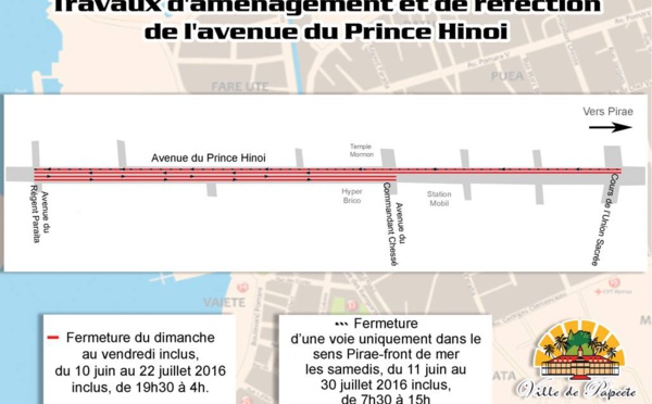 Travaux à l'avenue du Prince Hinoi : fermeture temporaire de voies de nuit et le samedi à partir du 10 juin 2016