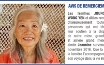 Avis de remerciements familles JOUFOQUES, WONG YEN