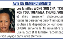 Avis de remerciements familles CHUNG, VONGUE