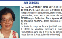 Avis de décès Familles VONGUE, MOU