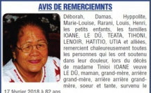 Avis de remerciements Famille IOANE, LE DÛ, TEATA