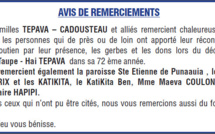 Avis de remerciements Famille TEPAVA-CADOUSTEAU