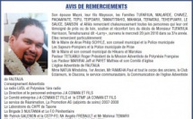 Avis de remerciements Famille TUFARIUA