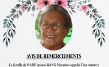 Avis de remerciements Famille MARE-WANG