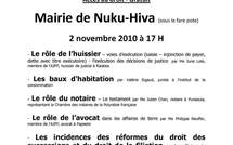 journées accès au droit à la Maire de Nuku-Hiva du 2 au 4 novembre 2010 - Conférence gratuite le 2 novembre 2010
