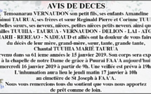 Décès de Madame Chantal TUUHIA marié TAURUA