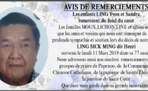 Avis de remerciements Famille LING SICK MING - MOUX