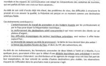 Les professionnels du tourisme adressent une lettre ouverte au gouvernement et lancent un cri d'alarme
