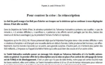 Communiqué du Tavini: "pour contrer la crise: la réinscription"