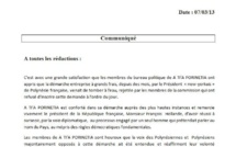 Communiqué de A Tia Porinetia: "ONU non inscription"