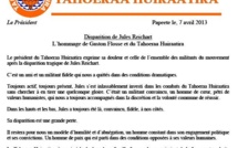 Décès de Jules Reichart: les hommages du Tahoeraa