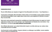 Communiqué de Porinetia Ora: "Congré des Raromatai"