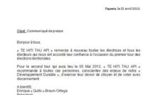 Communiqué de Te Hiti Tau Api ( QBO): "second tour"