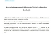 Communiqué de presse de la Fédération de l’Hôtellerie indépendante  de Polynésie
