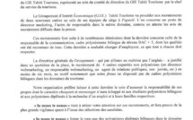 Communiqué de Ia Mana Te Nunaa: "Recrutement des cadres au GIE Tahiti Tourisme"