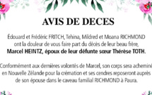 Édouard et Frédéric FRITCH, Tehina, Mildred et Moana RICHMOND informe du décès de Marcel HEINTZ