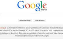 Google a publié l'annonce de la sanction de la Cnil sur sa page google.fr