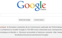 Google a publié l'annonce de la sanction de la Cnil sur sa page google.fr