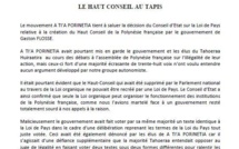Communiqué A TI'A PORINETIA : " Le haut-conseil au tapis"