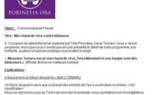 Communiqué de Teiva Manutahi relatif aux déclarations publiques de Monsieur Oscar Temaru
