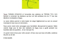 Municipales Faa'a: les remerciements de Tefana To'u 'ai'a.