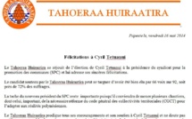 Communiqué TH: Félicitations Cyril Tetuanui