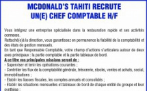 Le McDonald's Tahiti recrute un(e) Chef Comptable H/F