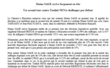 Communiqué TH: Maina SAGE arrive largement en tête  Un second tour contre Tauhiti NENA challenger par défaut
