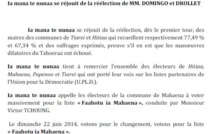 Communiqué Ia Mana Te Nunaa :  Réélection de MM. Domingo et Drollet
