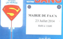 Don du sang ce mercredi 23 juillet à la Mairie de Faa'a