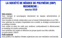 La Société de Négoce de Polynésie recherche un Directeur Général Délégué