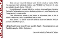 Décès de Madame Ayou Fong Loy