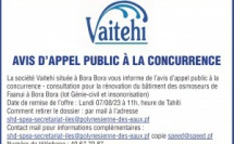 VAITEHI vous informe de l'AVIS D'APPEL PUBLIC A LA CONCURRENCE- consultation pour la rénovation du bâtiment des osmoseurs de Faanui à Bora Bora 