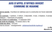 LA COMMUNE DE HUAHINE lance un AVIS D’APPEL D’OFFRES - Fourniture de matériaux pour la construction de l’école maternelle de FAIE