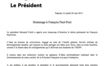 Décès de François Paul Pont, les condoléances de la Présidence