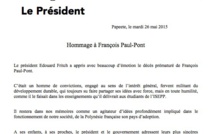 Décès de François Paul Pont, les condoléances de la Présidence