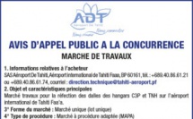 AEROPORT DE TAHITI lance un AVIS D’APPEL PUBLIC A LA CONCURRENCE pour un Marché travaux pour la réfection des dalles des hangars C3P et TNH sur l’aéroport international de Tahiti Faa’a.