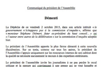 Démenti du président de l’assemblée suite à un article du quotidien La Dépêche, paru ce jour.