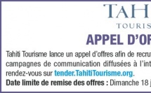 TAHITI TOURISME LANCE UN AVIS D'APPEL D'OFFRES