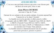 AVIS DE DECES de Monsieur DUBOIS Jean-Pierre